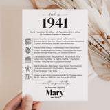 85th Birthday Table Decor Custom Back in 1941 Facts Printable