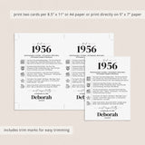 70th Birthday Table Decor Custom Back in 1956 Facts Printable