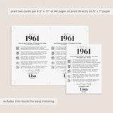 65th Birthday Table Decor Custom Back in 1961 Facts Printable