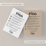 60th Birthday Table Decor Custom Back in 1966 Facts Printable
