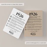 100th Birthday Table Decor Custom Back in 1926 Facts Printable