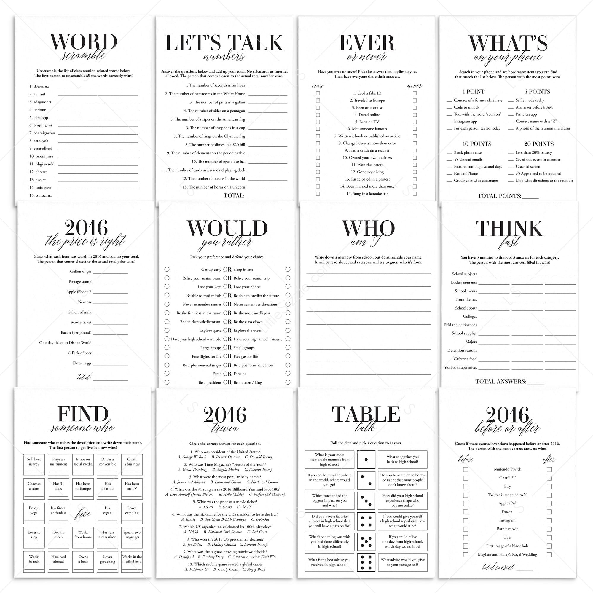 10th Class Reunion Games Printable Class of 2016 High School Reunion by LittleSizzle