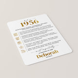 70th Birthday Table Decor Custom Back in 1956 Facts Printable