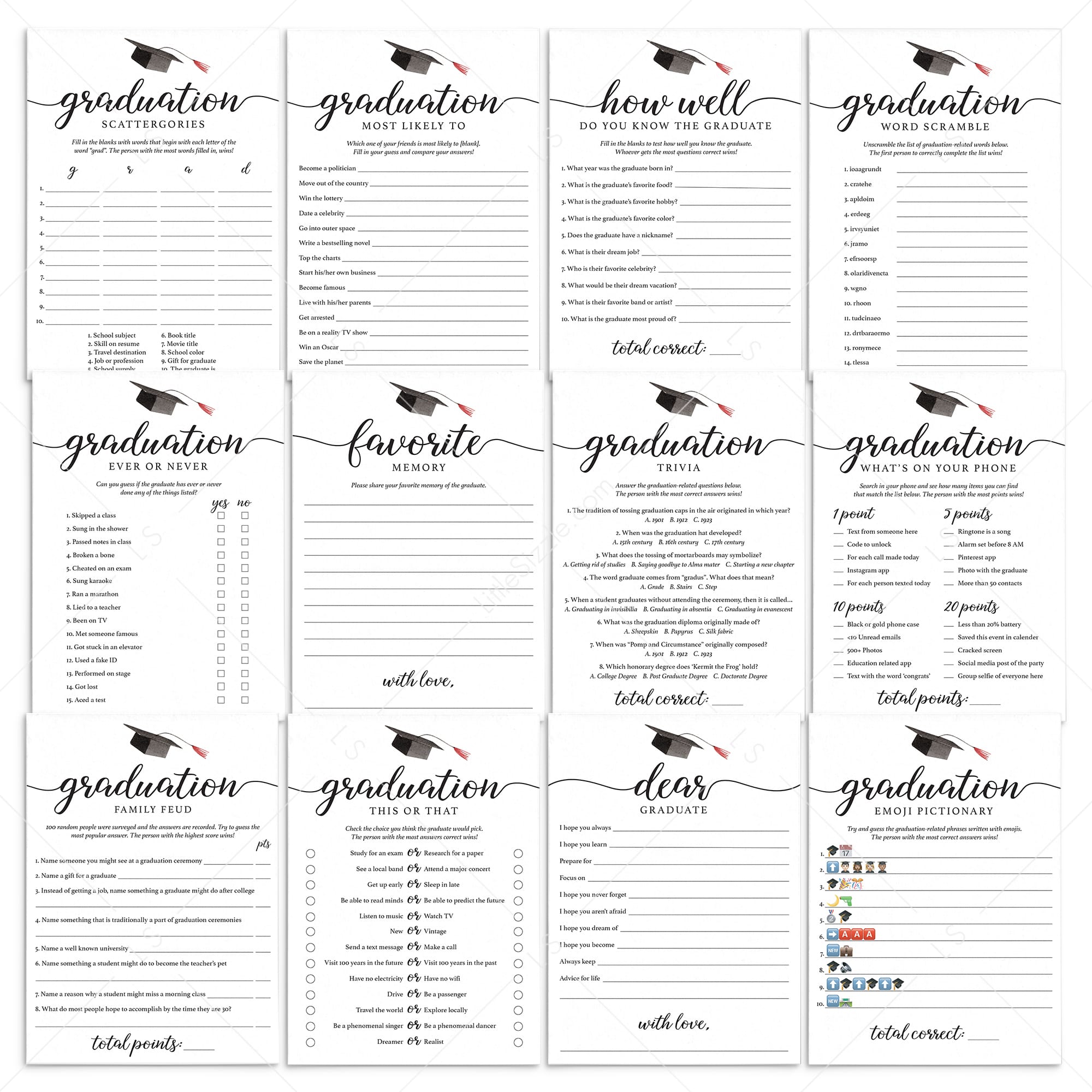 Graduation Party Games Bundle Instant Download by LittleSizzle