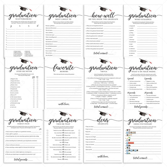 Graduation Party Games Bundle Instant Download by LittleSizzle
