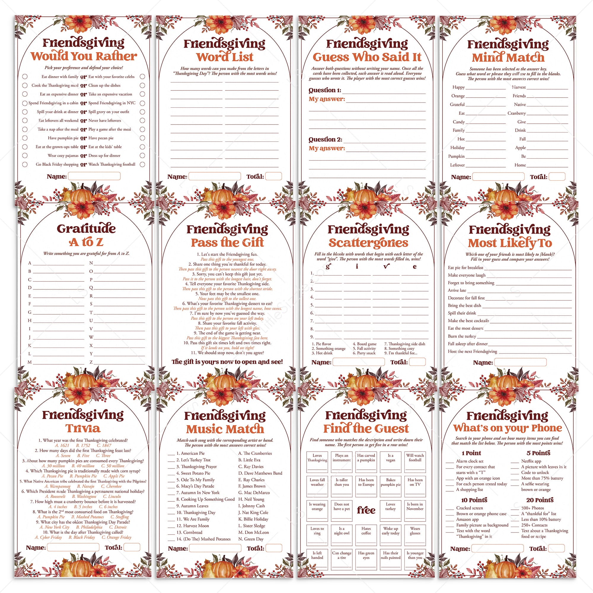 Friendsgiving Games for Adults Printable by LittleSizzle