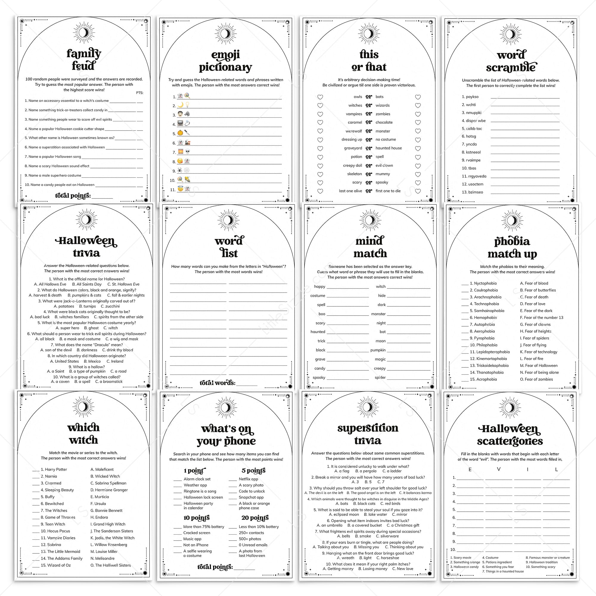 Halloween Games Adult Printable Celestial Halloween Party Bundle by LittleSizzle