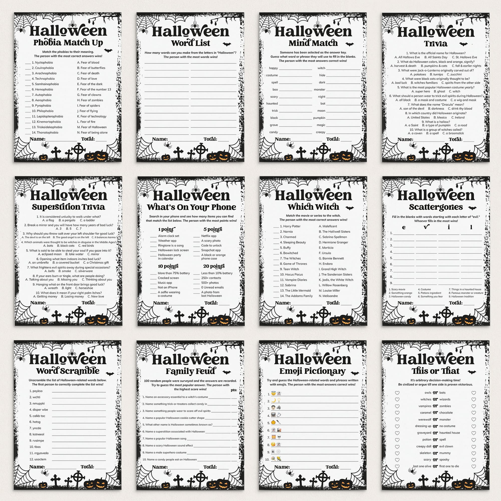 Adult Halloween Games for Parties Printable by LittleSizzle