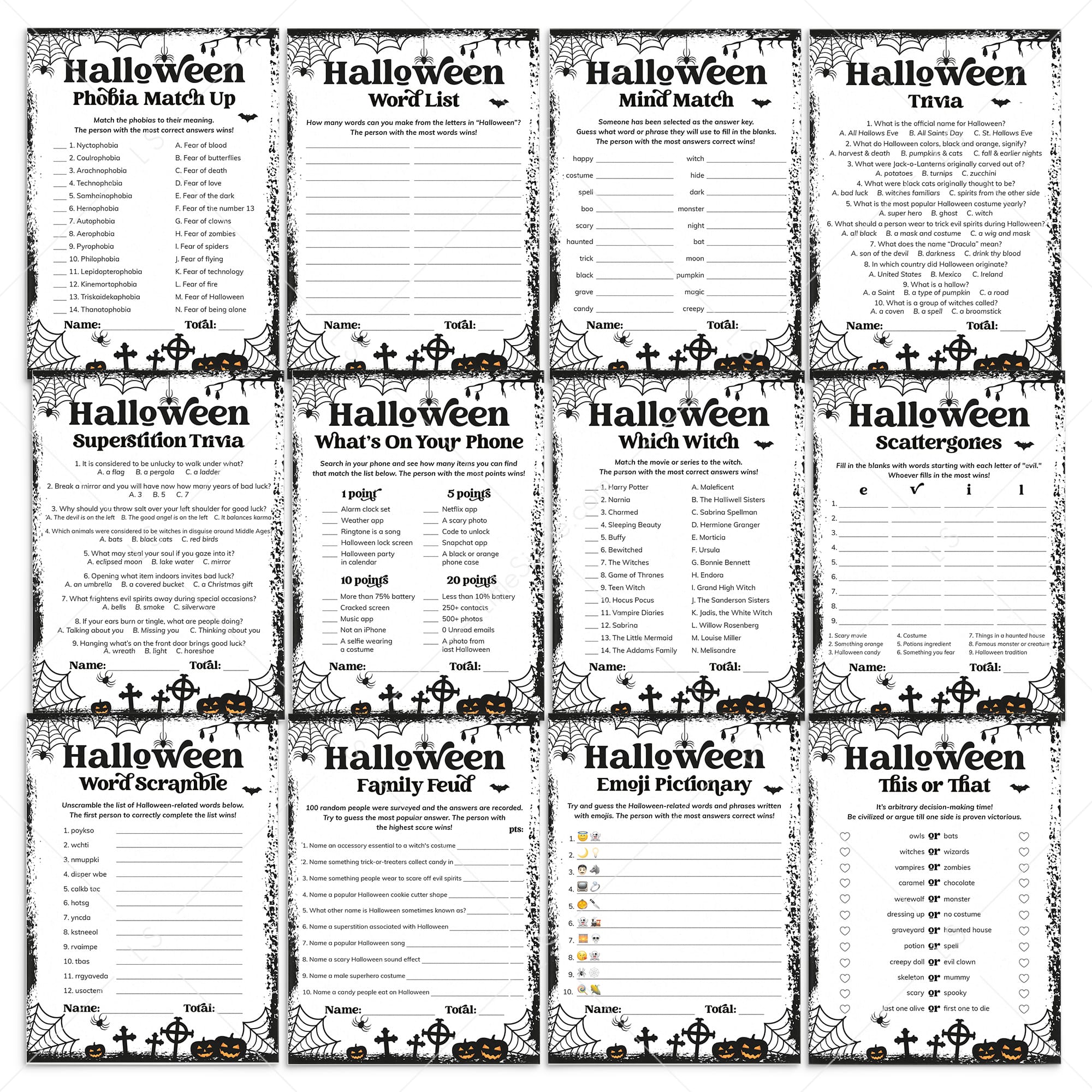 Adult Halloween Games for Parties Printable by LittleSizzle