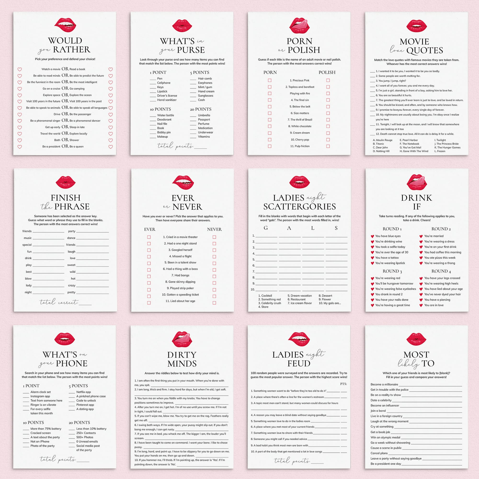 Ladies Night Games Bundle Printable Girls Night Ideas by LittleSizzle