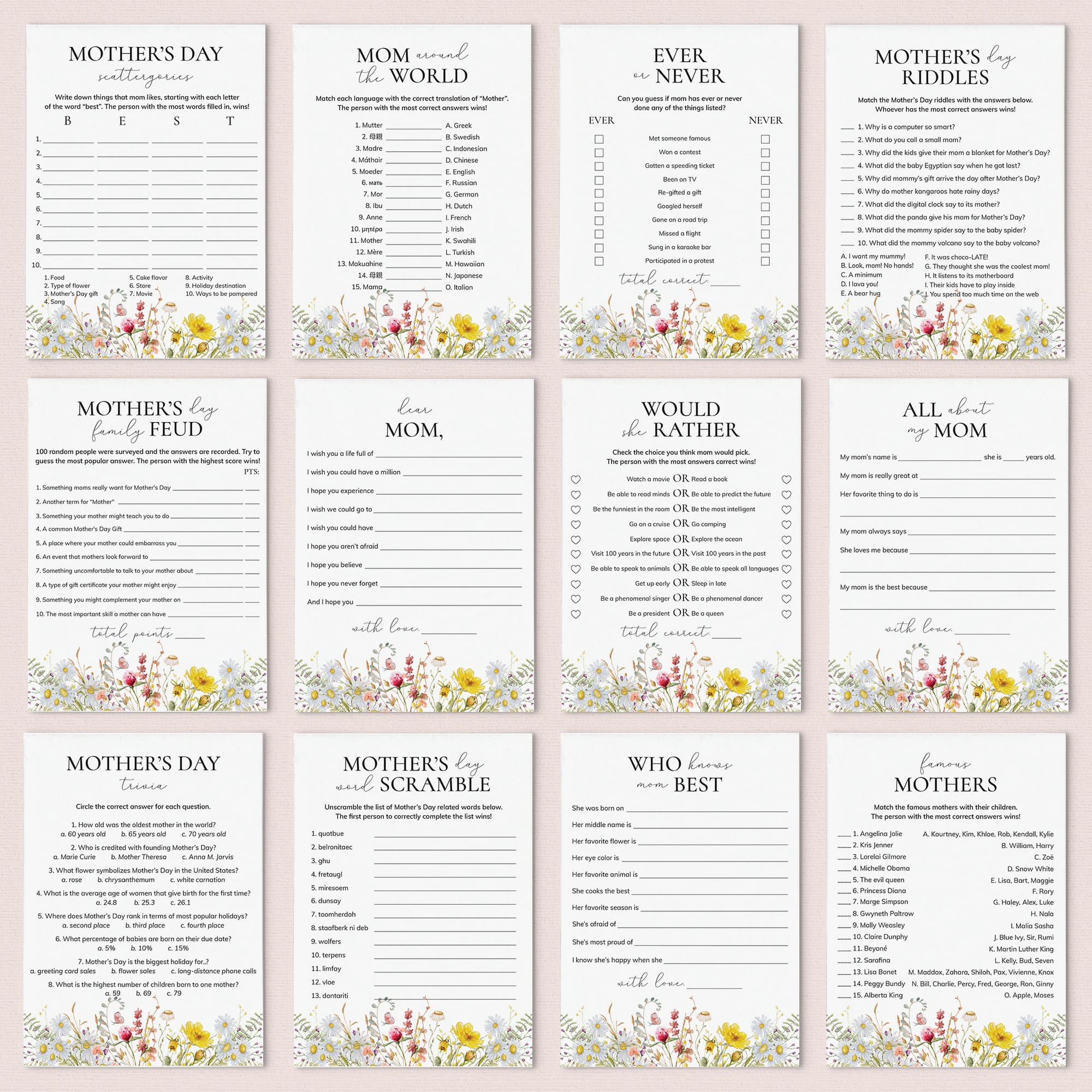 Mothers Day Game Bundle Printable by LittleSizzle