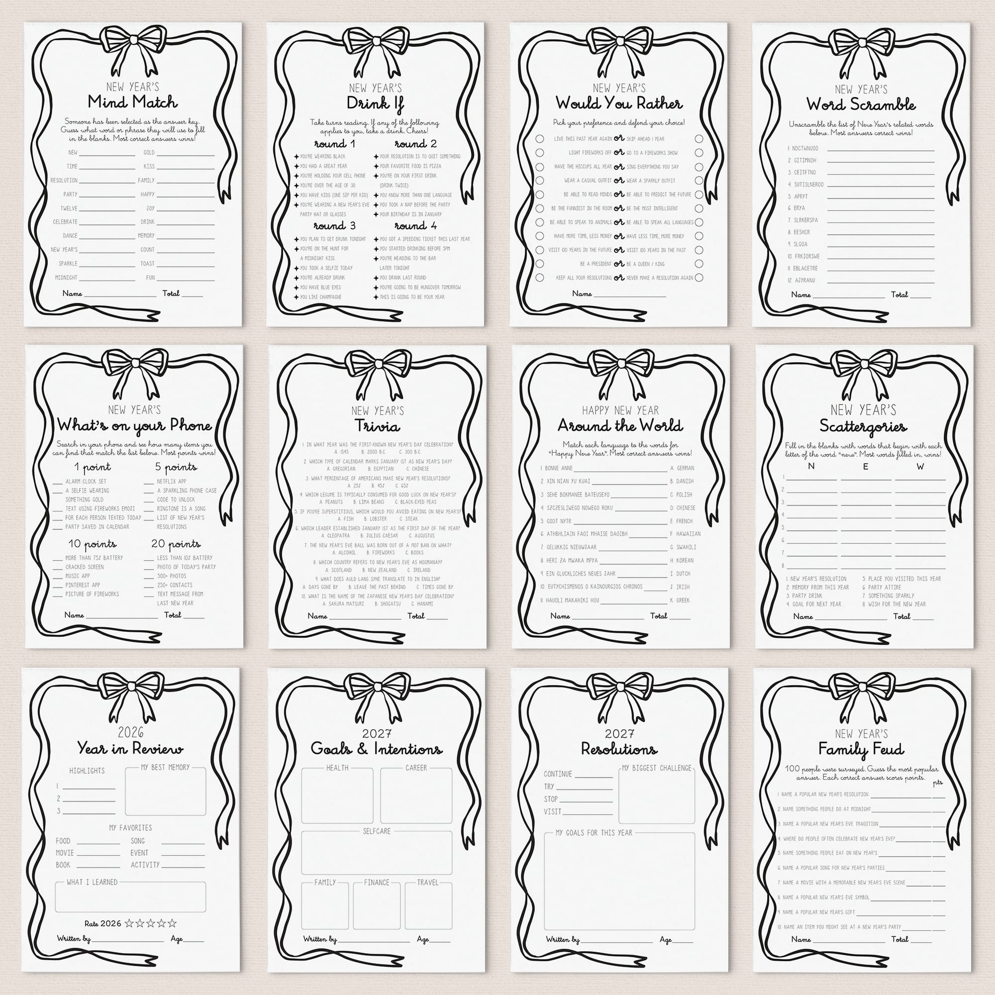NYE Games Printable | 12 New Years Eve Games & Activities for Adults by LittleSizzle