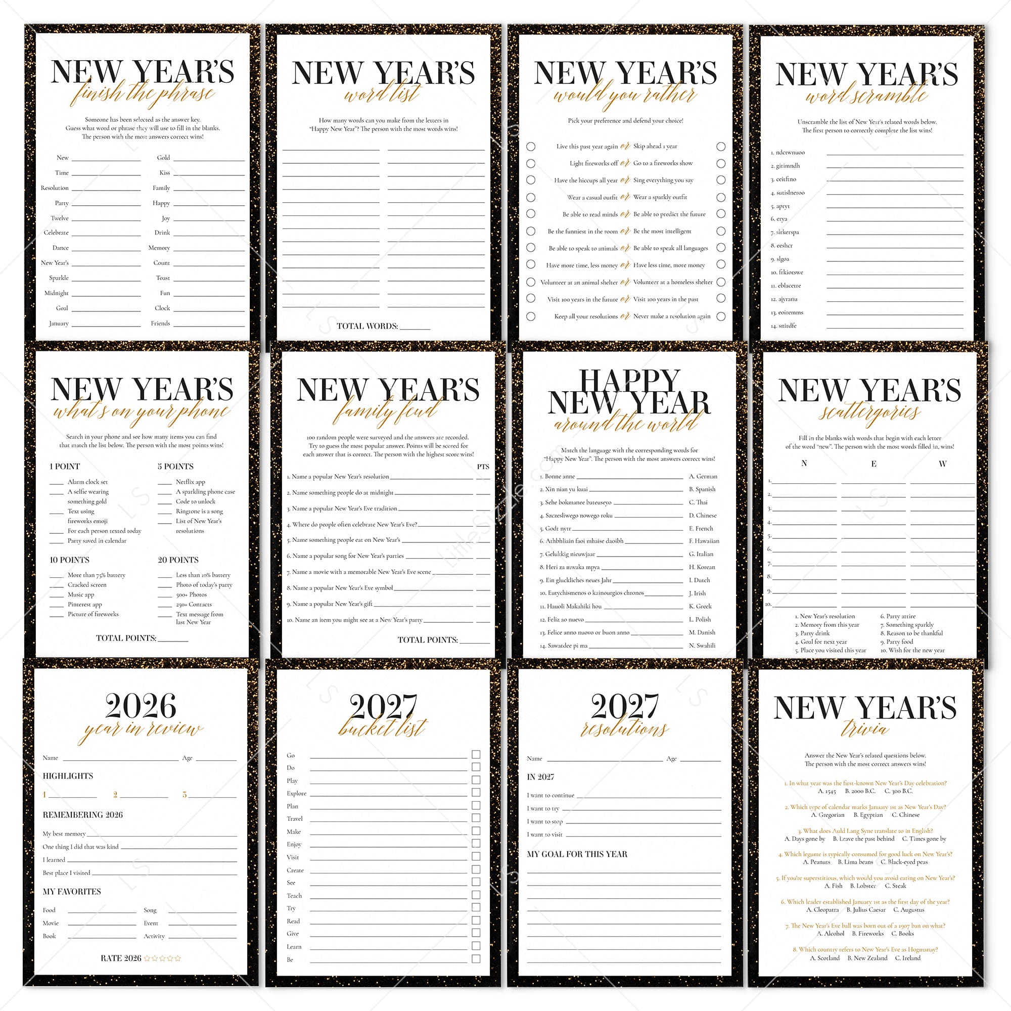 2026 2026 New Year's Eve Party Games Bundle Printable by LittleSizzle