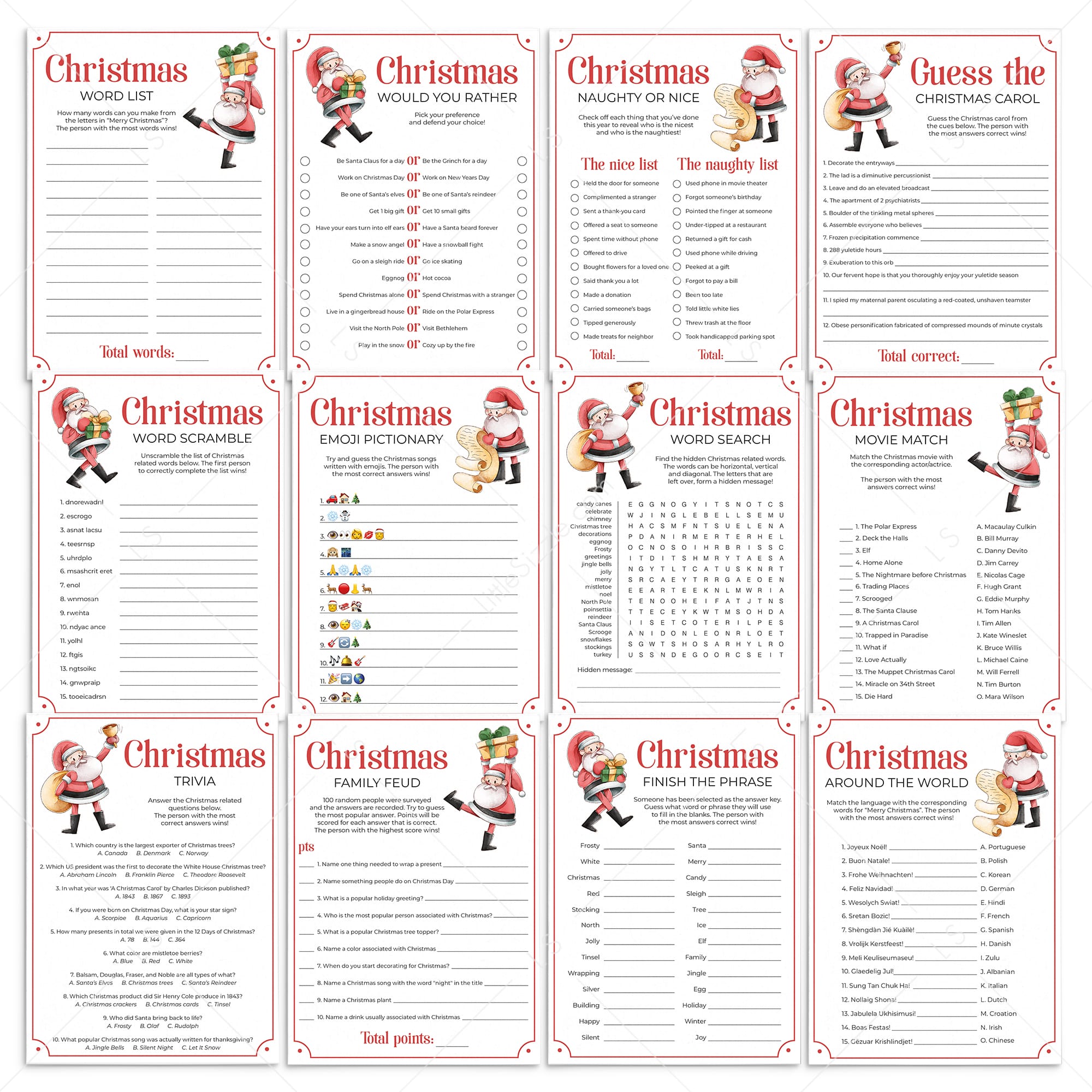 12 Printable Christmas Games to Play with Family + FREE Secret Santa Questionnaire by LittleSizzle