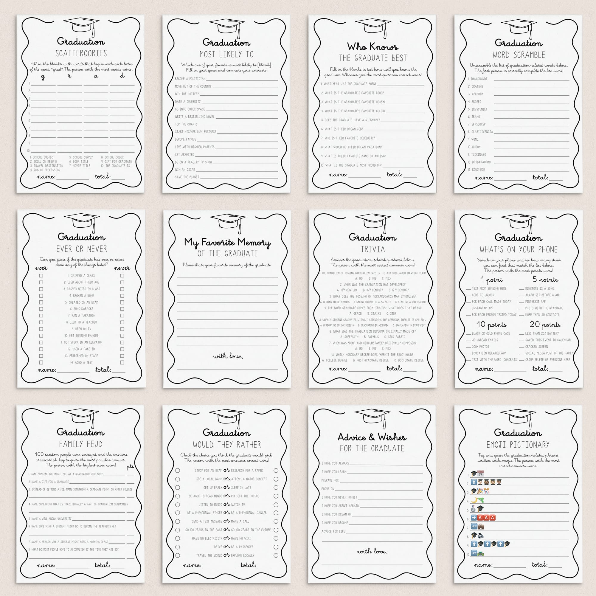 Graduation Party Games and Activities Printable by LittleSizzle