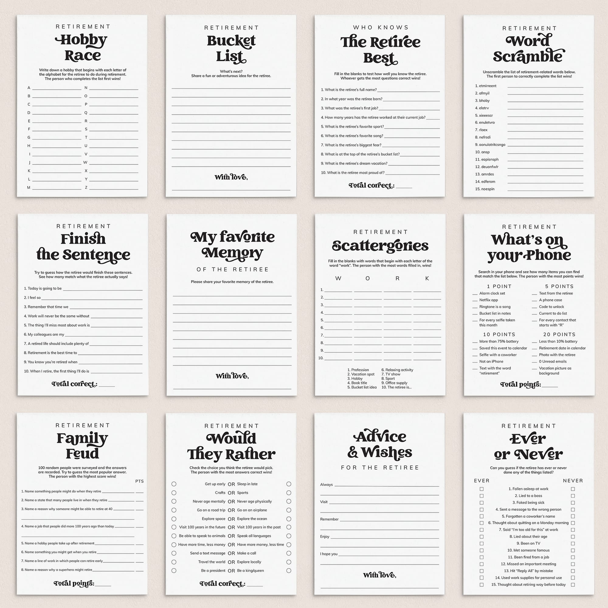 Retirement Party Games for Adults Printable by LittleSizzle