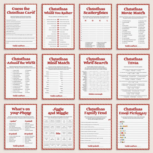 Red and White Striped Christmas Party Games Bundle Printable by LittleSizzle