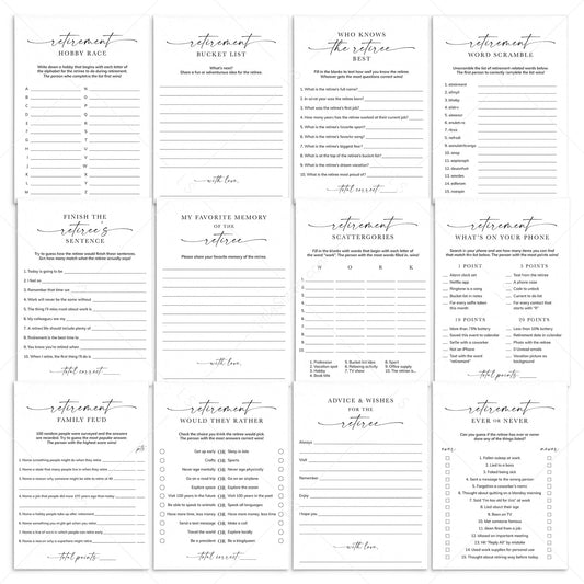 12 Work Retirement Games Printable Retirement Party Ideas by LittleSizzle