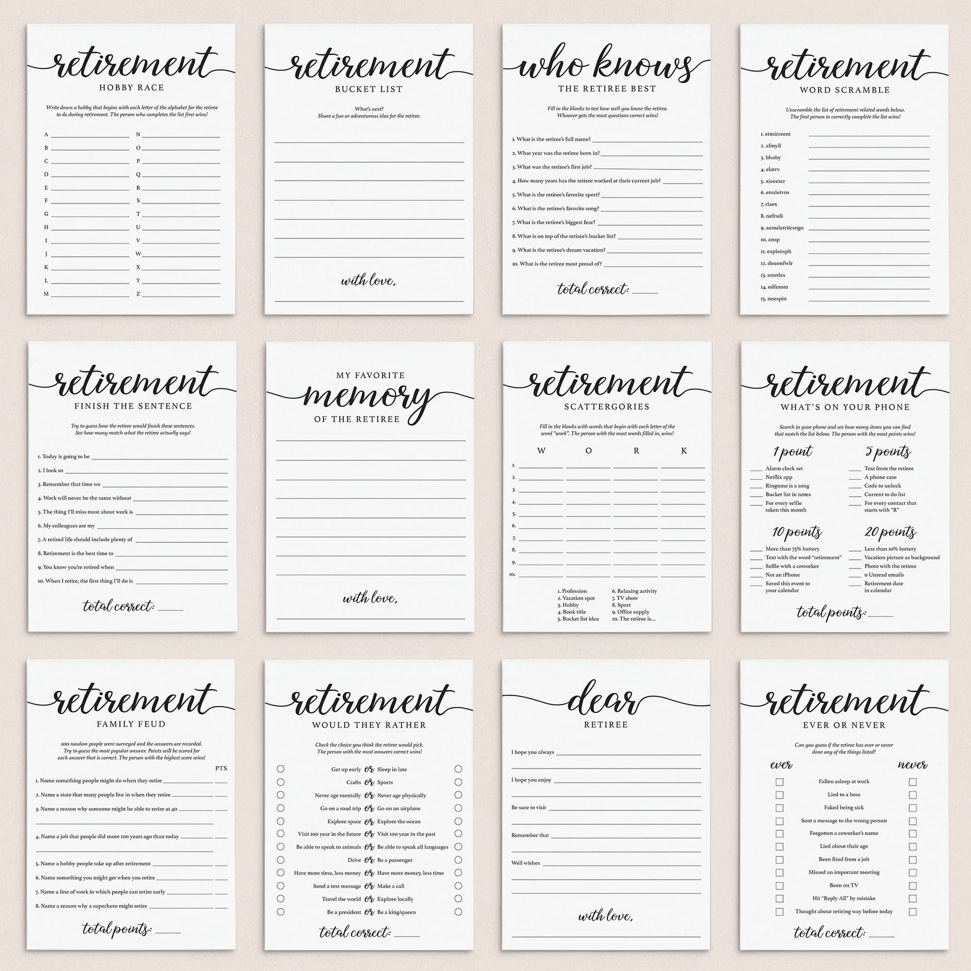 12 Retirement Games To Print At Home by LittleSizzle