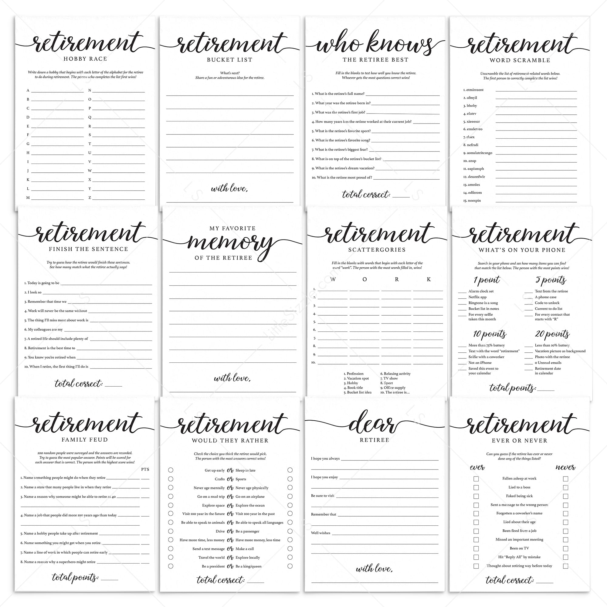 12 Retirement Games To Print At Home by LittleSizzle