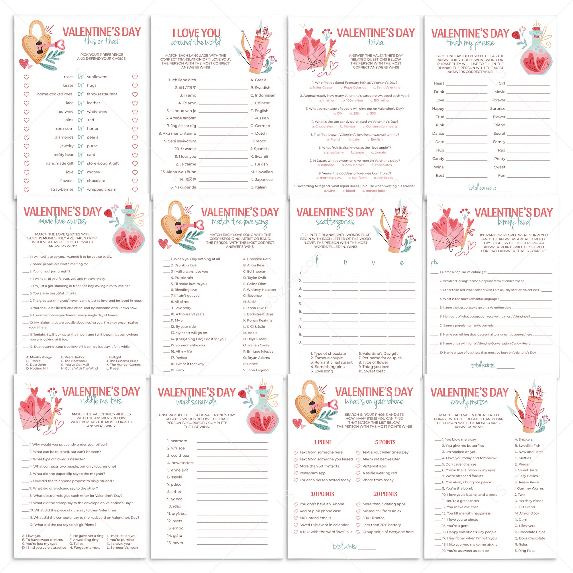 12 Printable Valentine's Games for Family by LittleSizzle