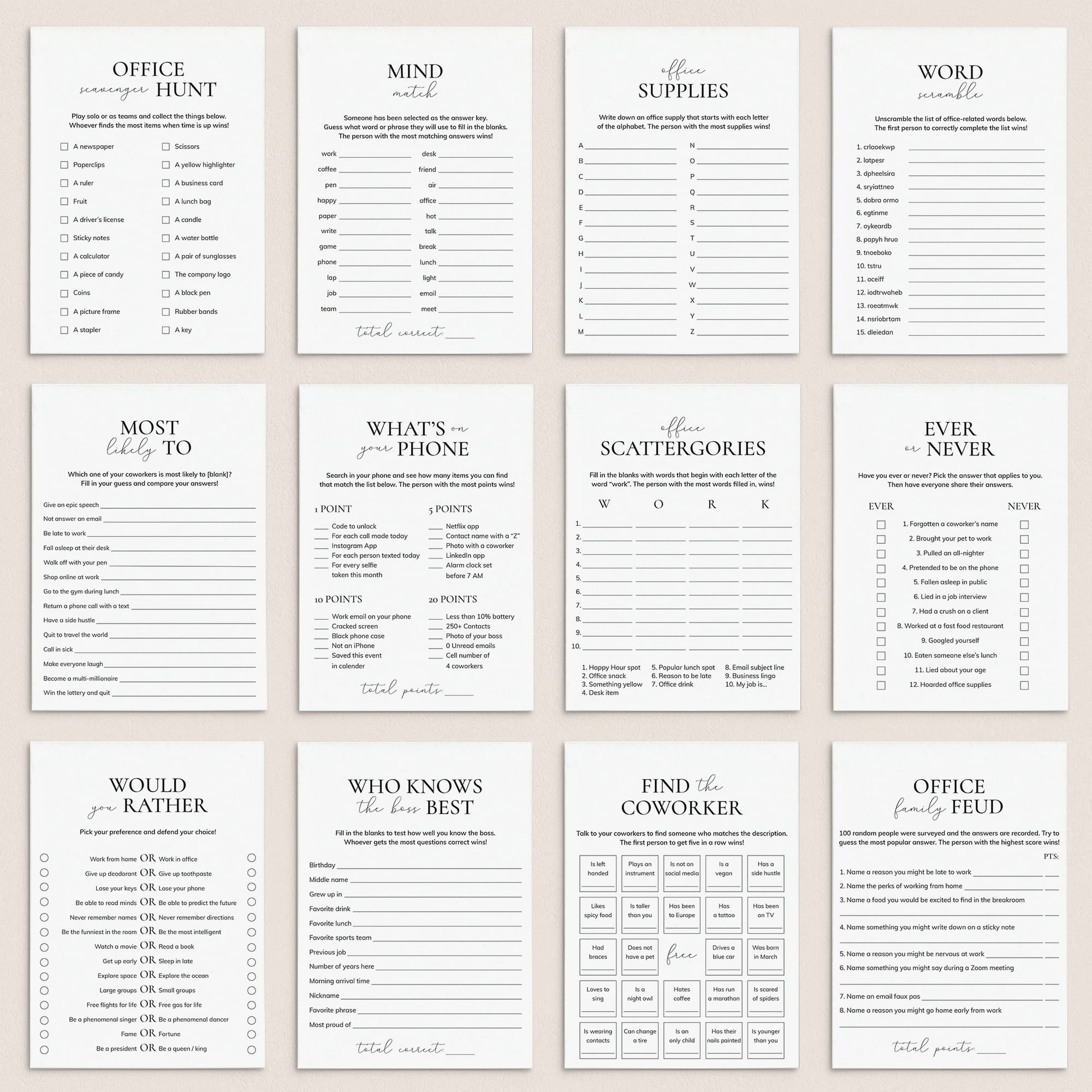 Office Games Printable Work Games Bundle by LittleSizzle