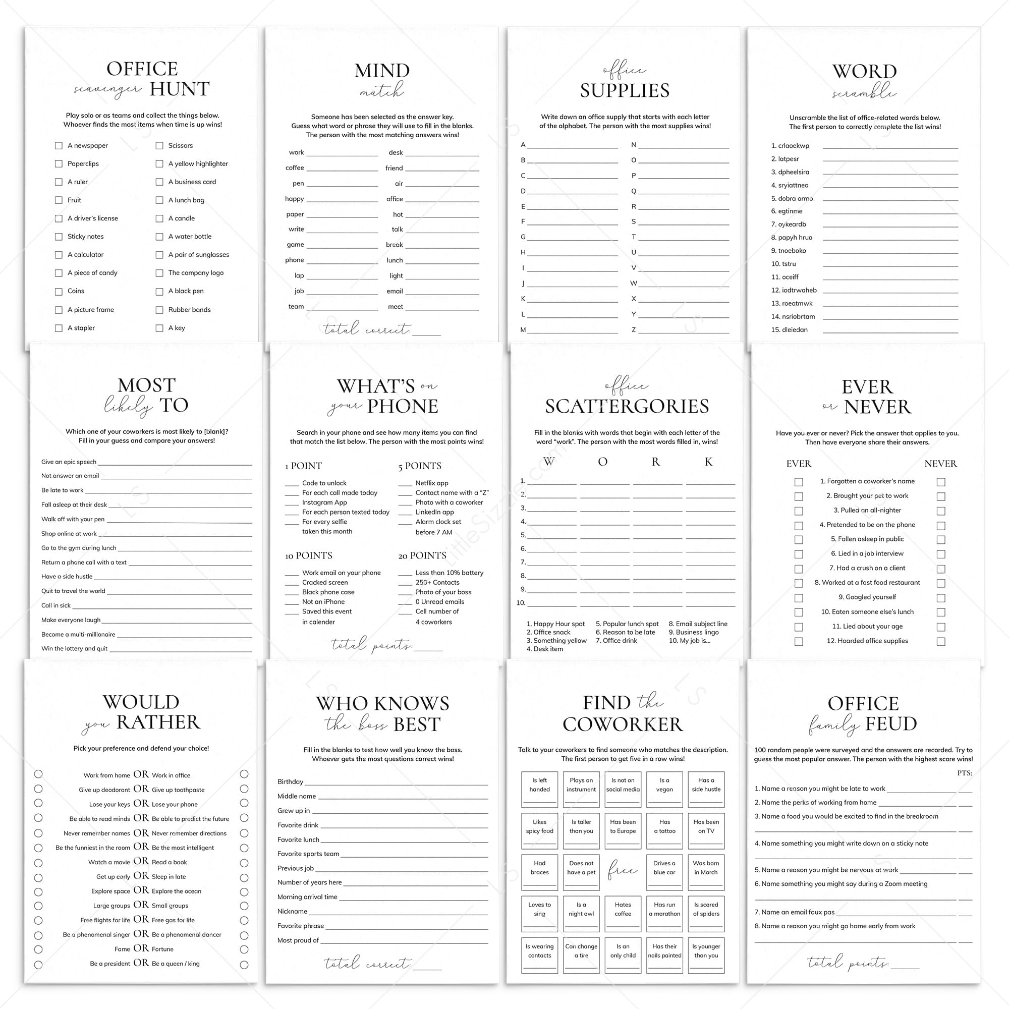 Office Games Printable Work Games Bundle by LittleSizzle