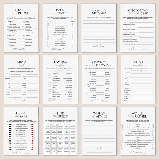 12 Anniversary Games Printable Wedding Anniversary Party Games Bundle by LittleSizzle