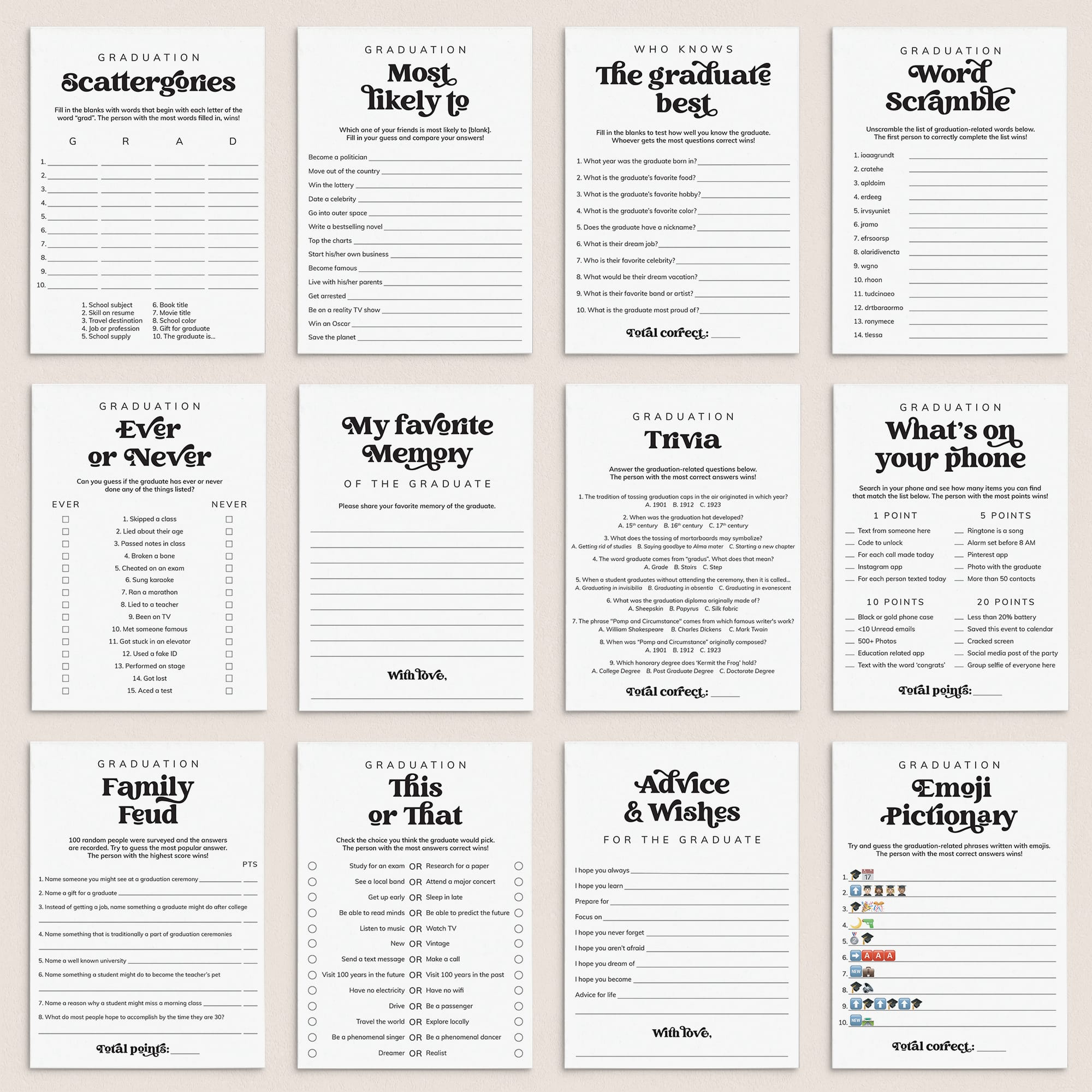 Graduation Games Bundle Printable by LittleSizzle