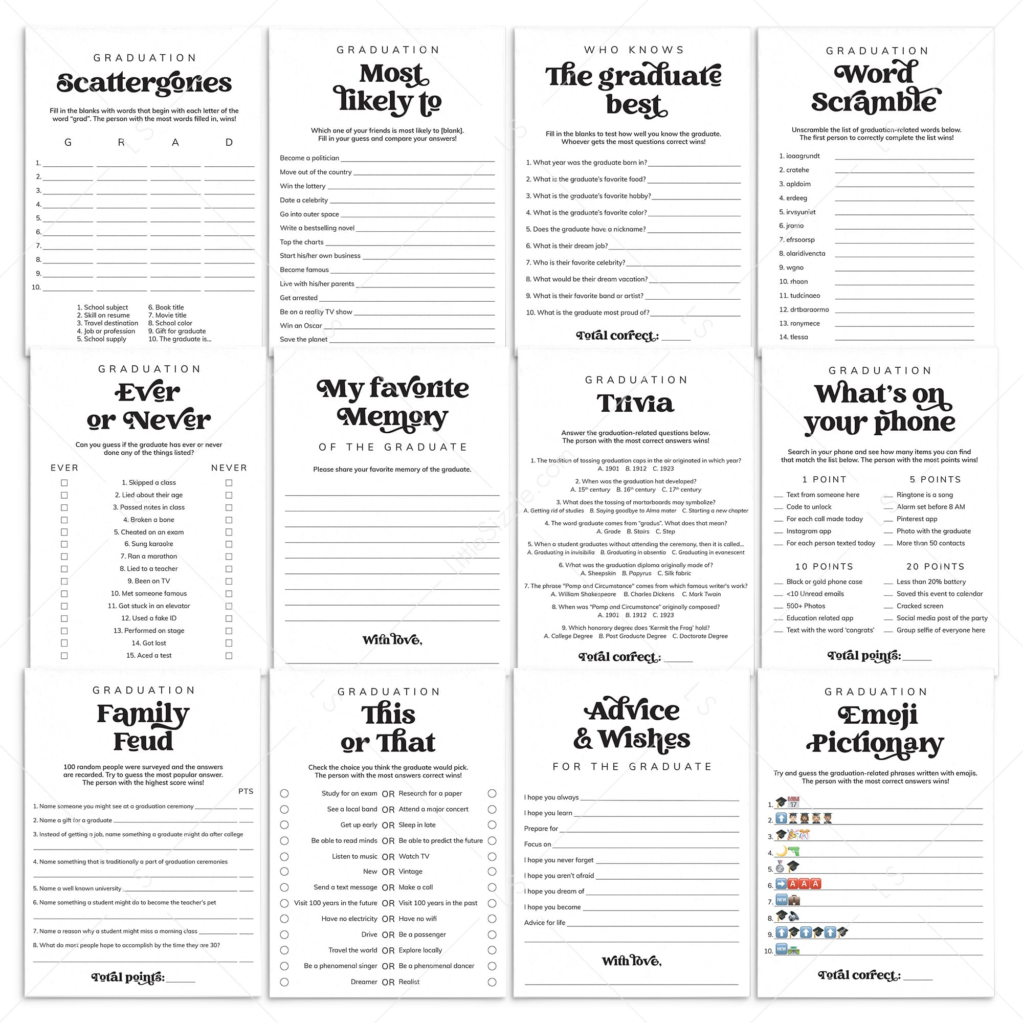 Graduation Games Bundle Printable by LittleSizzle