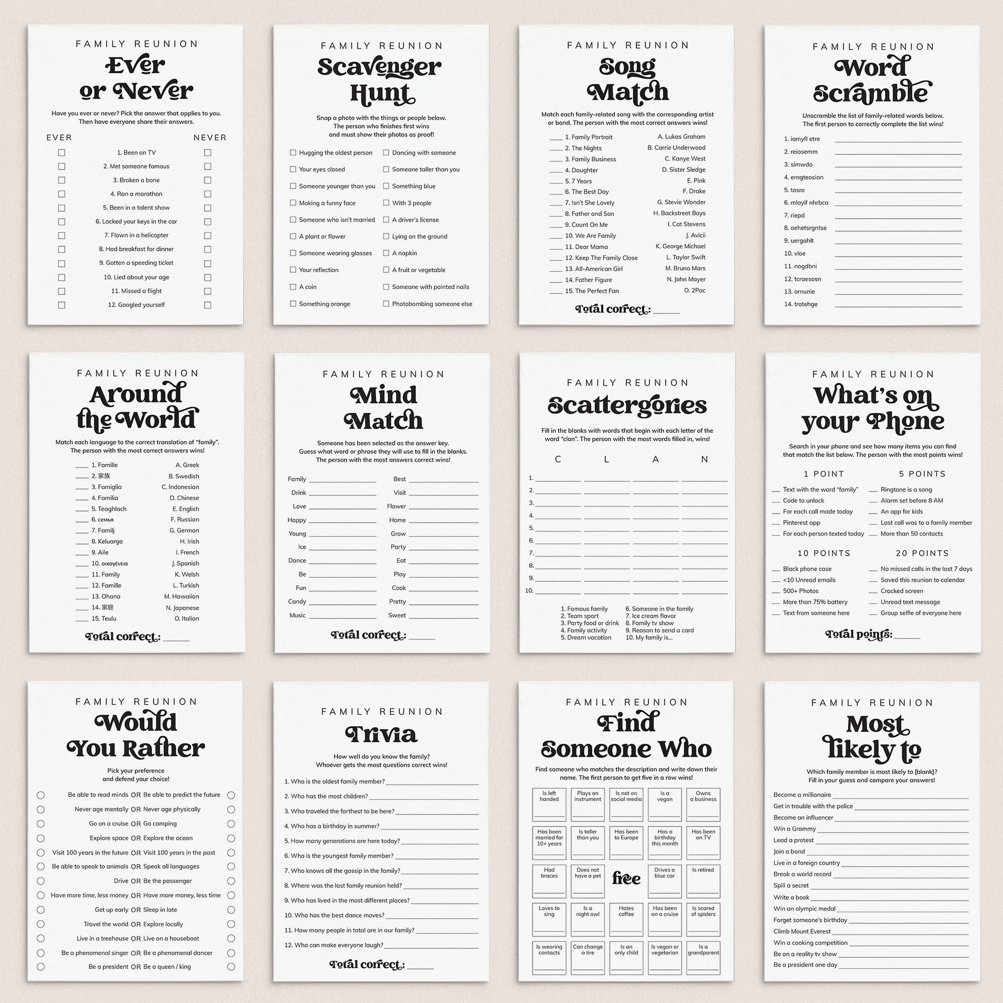 Family Reunion Party Games Bundle Printable by LittleSizzle