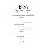 1926 The Price Is Right Game with Answers Printable by LittleSizzle