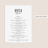 1931 Trivia Quiz with Answer Key Instant Download