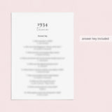 1934 Quiz and Answers Printable
