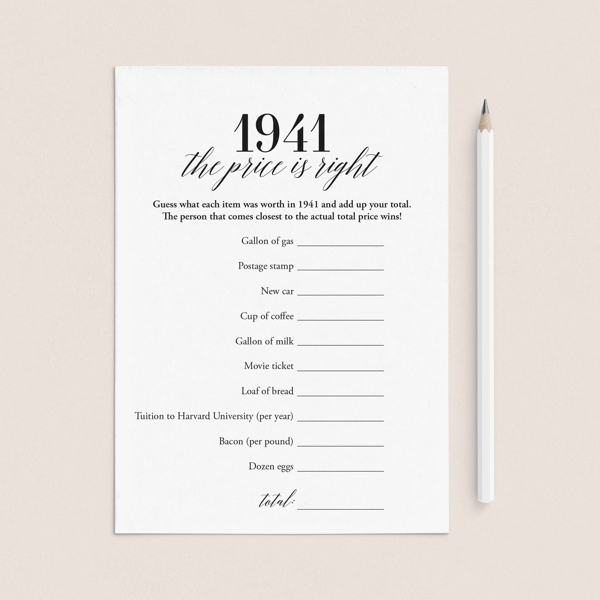 1941 The Price Is Right Game with Answers Printable by LittleSizzle