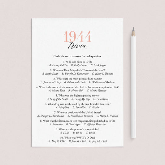 1944 Trivia Questions and Answers Printable by LittleSizzle