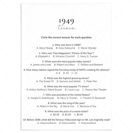1949 Quiz and Answers Printable by LittleSizzle