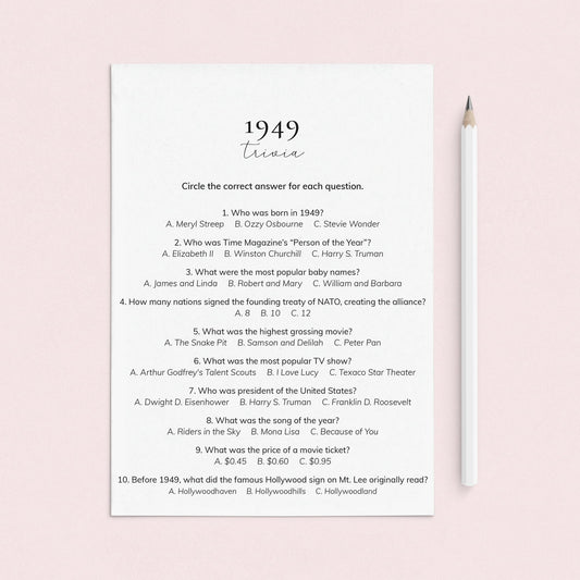 1949 Quiz and Answers Printable by LittleSizzle