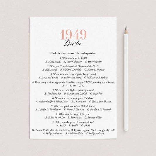 1949 Trivia Questions and Answers Printable by LittleSizzle