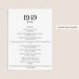 1949 Trivia Quiz with Answer Key Instant Download