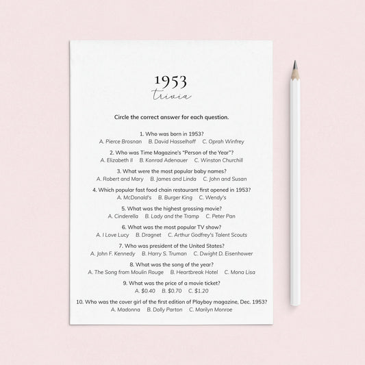 1953 Quiz and Answers Printable by LittleSizzle
