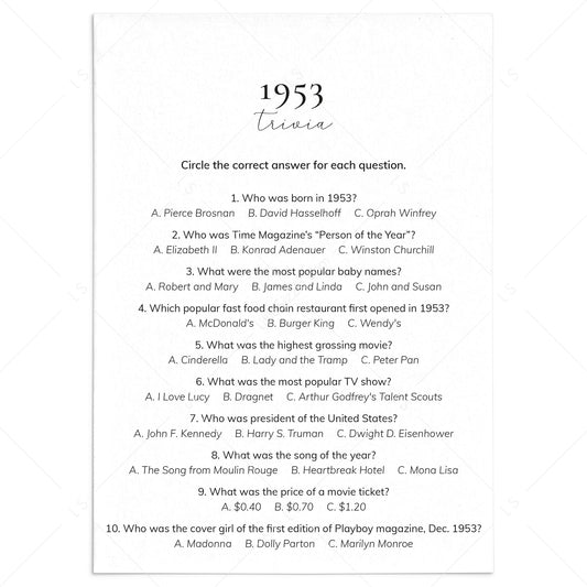 1953 Quiz and Answers Printable by LittleSizzle