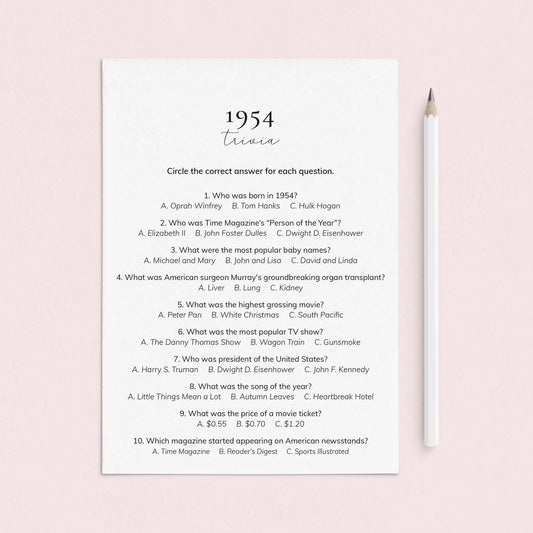1954 Quiz and Answers Printable by LittleSizzle