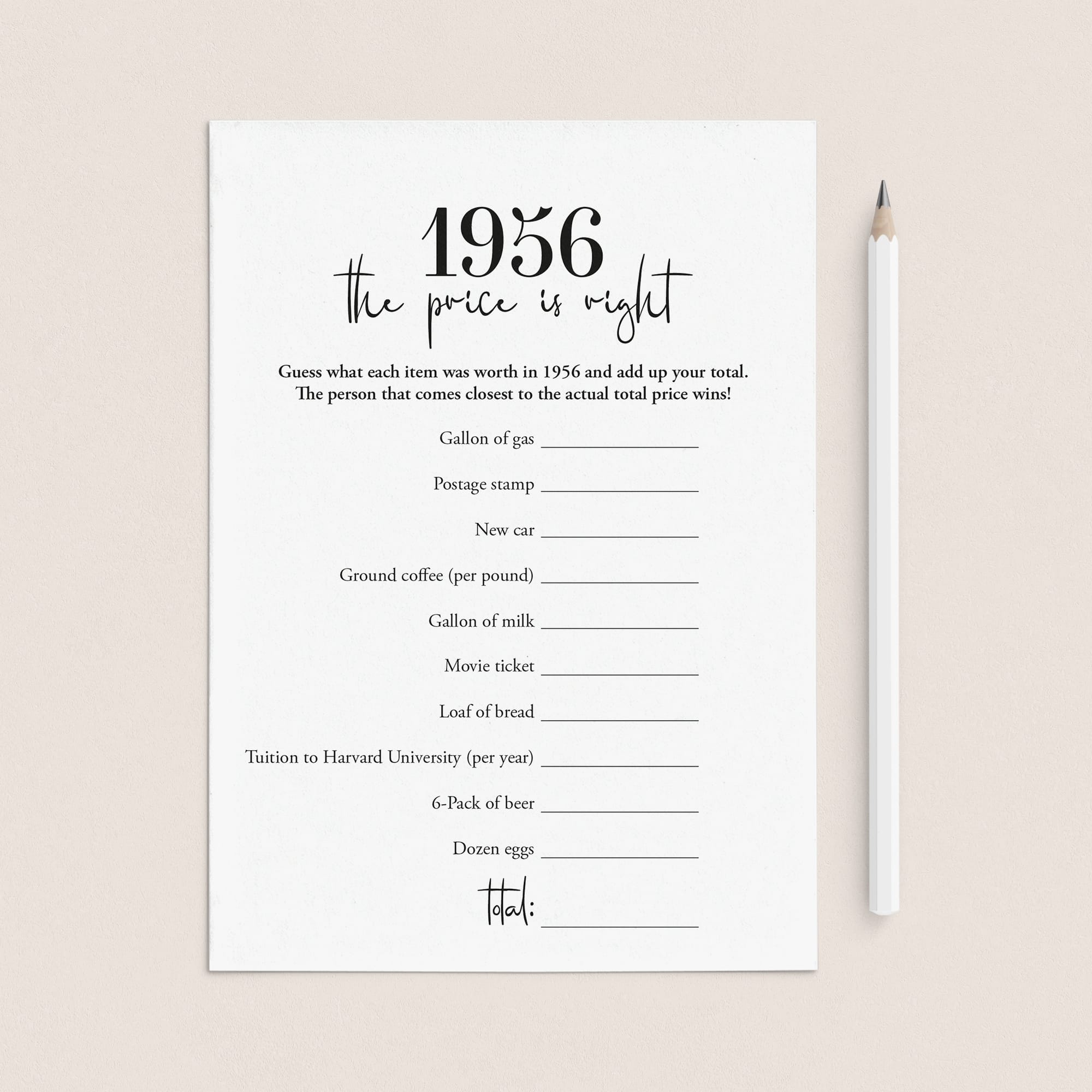 1956 The Price Is Right Game with Answers Printable by LittleSizzle