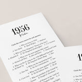 1956 Trivia Quiz with Answer Key Instant Download