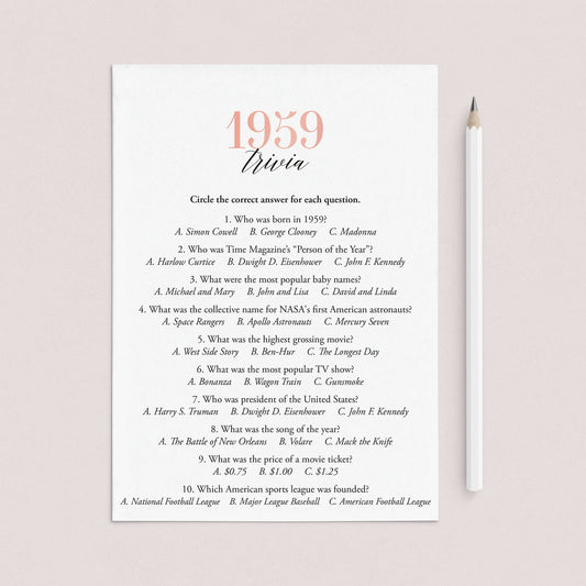 1959 Trivia Questions and Answers Printable by LittleSizzle