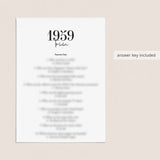 1959 Trivia Quiz with Answer Key Instant Download
