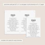 1960 Trivia Quiz with Answer Key Instant Download