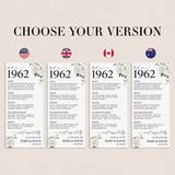 1962 Anniversary Table Cards Personalized 65th Anniversary Decor