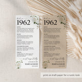 1962 Anniversary Table Cards Personalized 65th Anniversary Decor